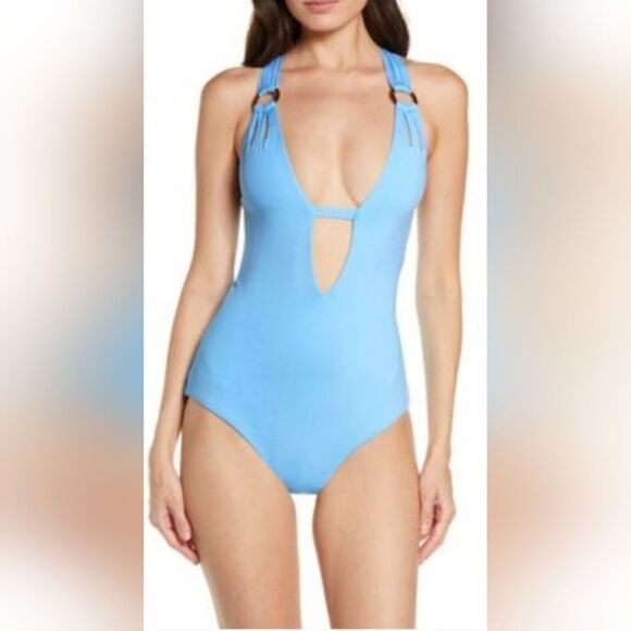 BECCA Other - Becca Color Code Plunge One-Piece Swimsuit SZ Medium and small Powder Blue NWOT